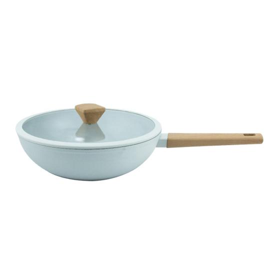 Imagem de Panela Wok Cerâmica 28cm Cinza Antiaderente - Tampa de Vidro