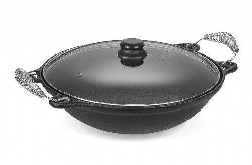 Panela Wok Com Tampa De Vidro 4 Litros Ferro Fundido Menor preço em Panela Wok Com Tampa De Vidro 4 Litros Ferro Fundido
