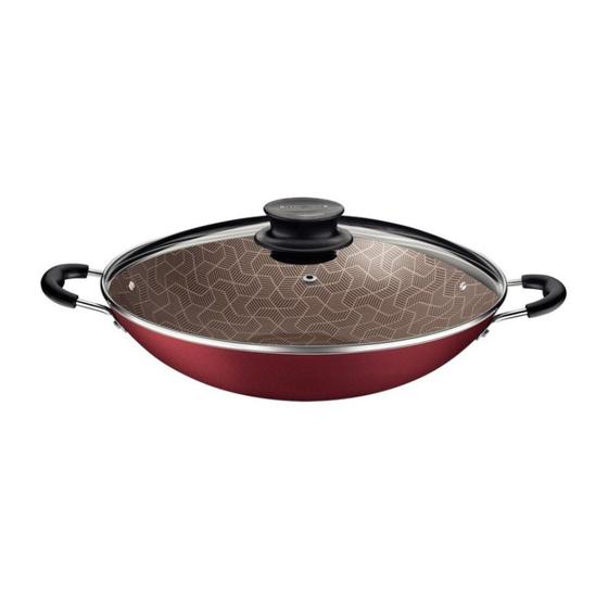 Imagem de Panela Wok Paris 32 cm 4,4 L em Alumínio com Revestimento Antiaderente Vermelho com Tampa de Vidro Tramontina 28545/732