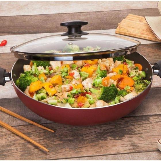 Panela Wok Tramontina Antiaderente Com Tampa 28 Cm Vermelha Menor preço em Panela Wok Tramontina Antiaderente Com Tampa 28 Cm Vermelha