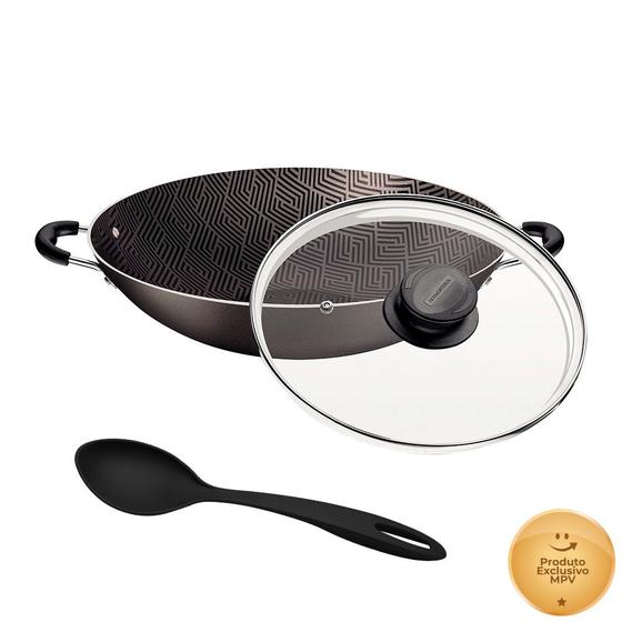 Imagem de Panela Wok Tramontina Paris Antiaderente Starflon Max Tampa de Vidro 32cm 4,4 L Com Colher