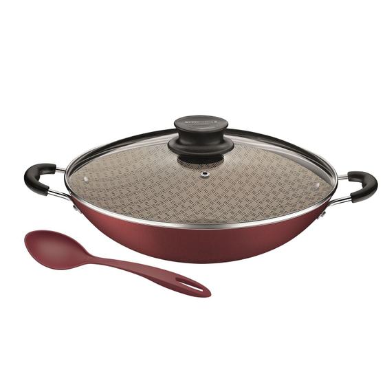 Imagem de Panela Wok Tramontina Paris Antiaderente Tampa de Vidro 32cm 4,4 L com Colher 