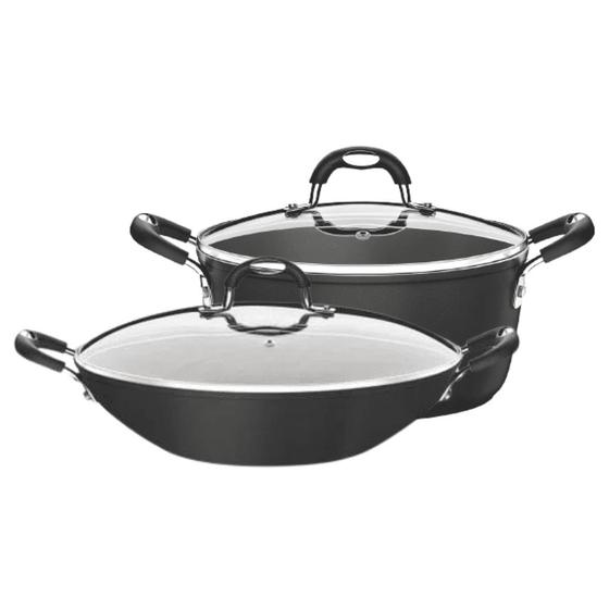 Panelas Caçarola Grande Tramontina Antiaderente 28CM+ Wok 32CM Mônaco Preta Menor preço em Panelas Caçarola Grande Tramontina Antiaderente 28CM+ Wok 32CM Mônaco Preta