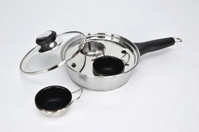 Imagem de Panelas de Inox com Xícaras Antiaderentes para Poché - Compatíveis com Indução