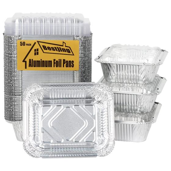 Imagem de Panelas Descartáveis de Alumínio Bestjing - 50ml e 460ml com Tampas (Pacote com 50)