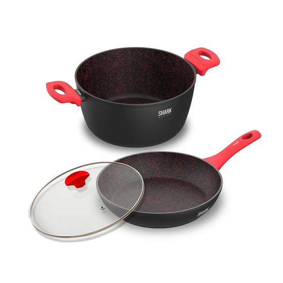 Imagem de Panelas Ichef Home Sauté Grand e Family Size com Tampa de Vidro 24Cm Vermelha