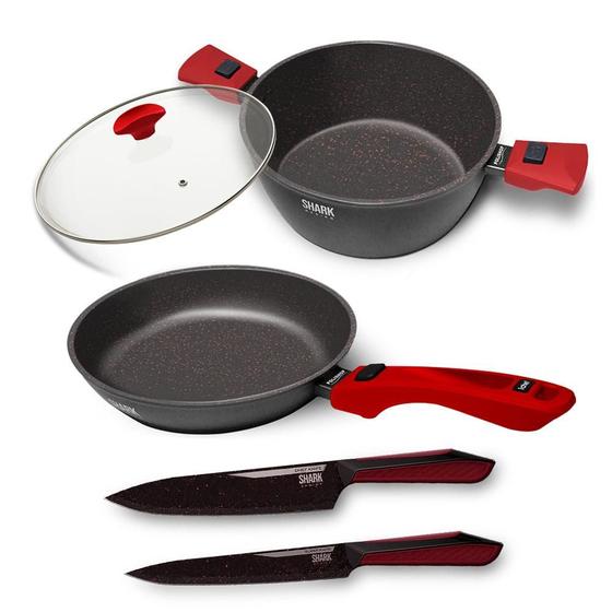 Imagem de Panelas iChef Ultra Sauté Grand, Family Size e Tampa de Vidro 24cm Vermelha com Kit com 2 Facas Red  Ichef