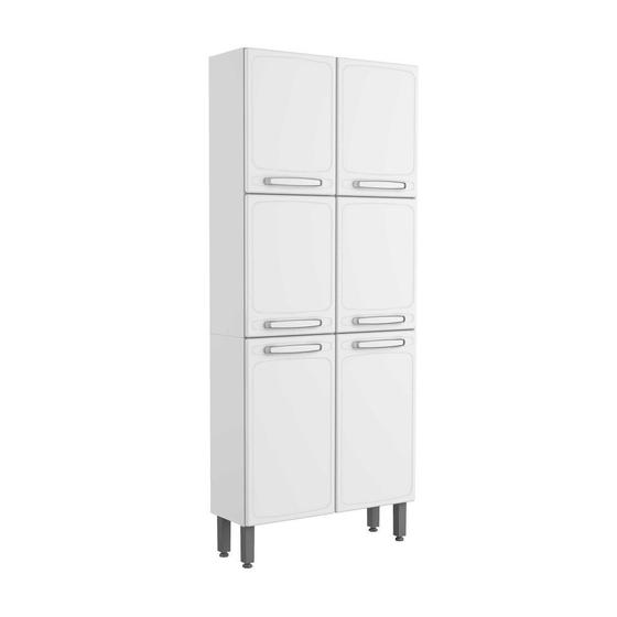Imagem de Paneleiro Armário Duplo Multiuso Organizador Alto 6 Portas 5 Prateleiras Evidence Cozinha Branco