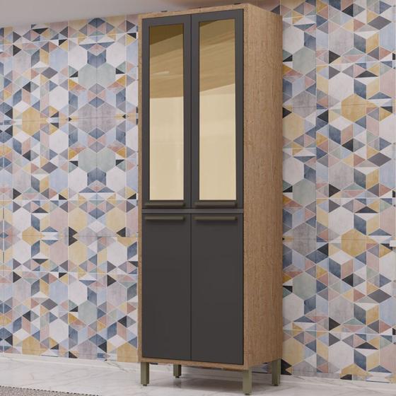 Imagem de Paneleiro Duplo com 4 Portas e Vidro Reflecta 100% MDF Vicenza Espresso Móveis