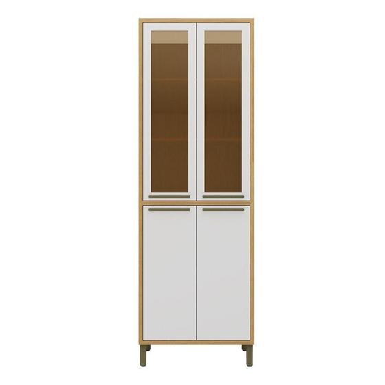 Imagem de Paneleiro Duplo Para Cozinha Com 4 Portas E Vidro Reflecta 100% Mdf Syrah Rio Doce Amendoa/Branco