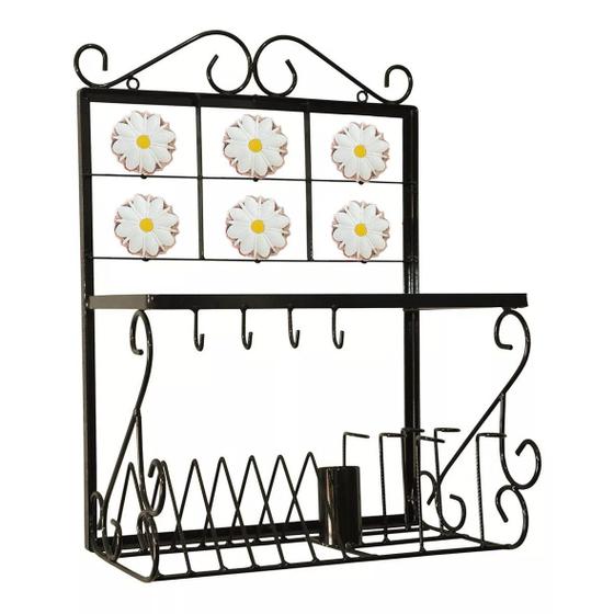 Imagem de Paneleiro Escorredor de Louças Rústico Pequeno de Parede 2 Andares em Ferro (TN2509CF1.6) Tamanho 50 cm - Artesanato e Decoração