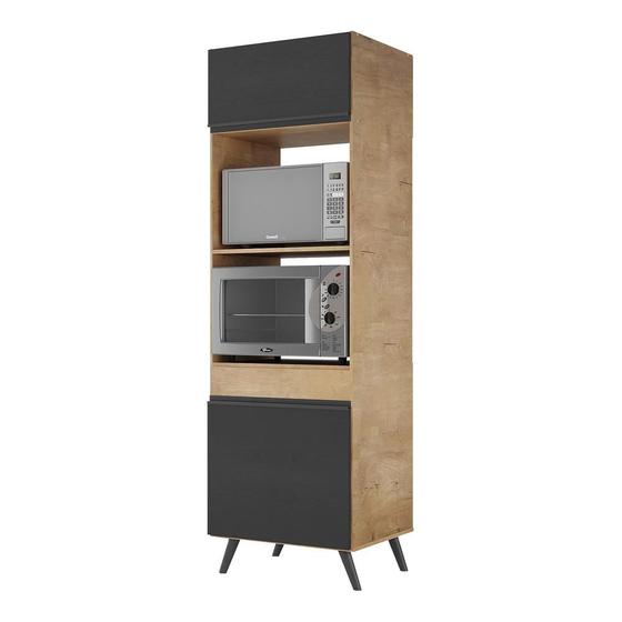 Imagem de Paneleiro para Forno e Micro 2 Portas 62cm Lisboa Multimóveis MP2126 Rustic/Preto