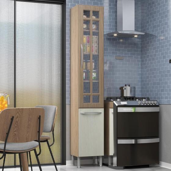 Imagem de Paneleiro Simples Modulado Com Vidro Fidelitá Paris 35 Cm 2 Portas Nogal/Salinas