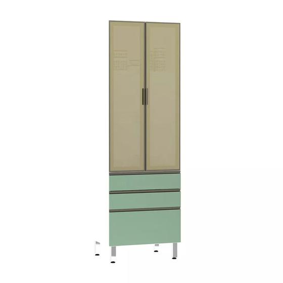 Imagem de Paneleiro Torre 70cm 2 Portas com Vidro Reflecta Bronze 2 Gavetas 1 Gavetão Pérola Luciane Móveis