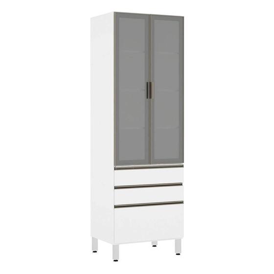 Imagem de Paneleiro Torre 70cm 2 Portas com Vidro Reflecta Prata 2 Gavetas 1 Gavetão Pérola Luciane Móveis