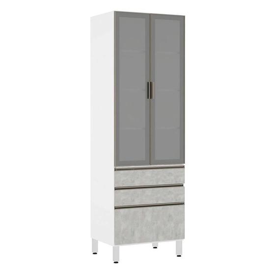 Imagem de Paneleiro Torre 70cm 2 Portas com Vidro Reflecta Prata 2 Gavetas 1 Gavetão Pérola Luciane Móveis