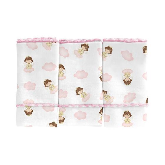 Imagem de Pano de boca anjo da guarda estampado c/festone 34cmx40cm pct c/03un //feminino 1