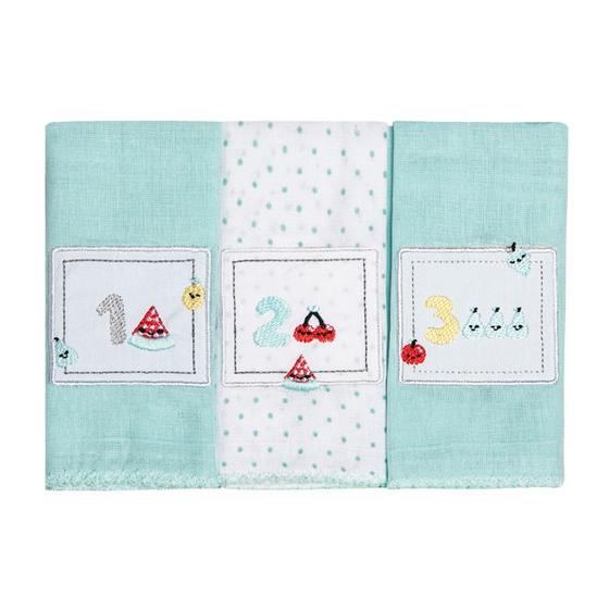 Imagem de Pano De Boca Babete Bordado 40x40cm Com 3 Unidades Karinho Papi