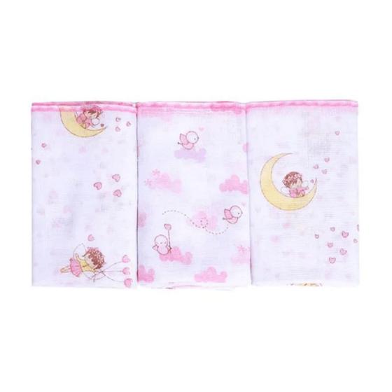 Imagem de Pano de Boca Babete Papi Kit Com 3 Peças Estampada Menina