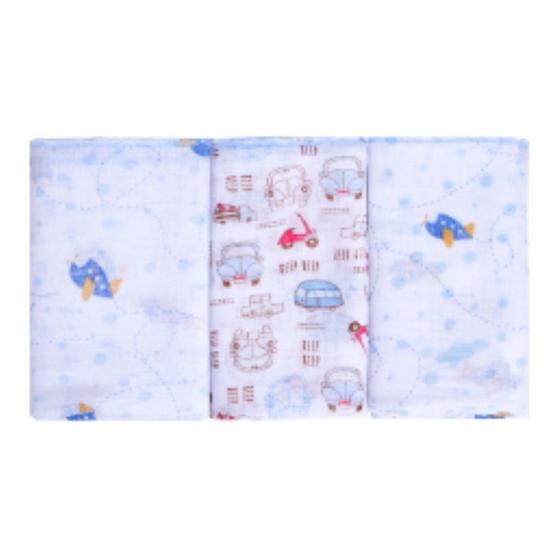 Imagem de Pano de Boca Babete Papi Kit Com 3 Peças Estampada Menino