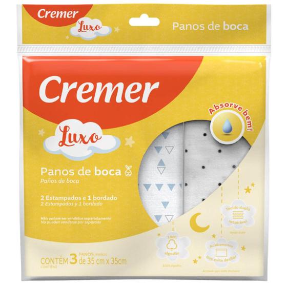 Imagem de Pano De Boca Duplo Branco Neutro Bordado c/ 3 Un Cremer