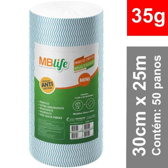 Pano de Limpeza Multiuso 35g Mini Rolo de 30cm x 25m (50 panos de 50cm) cor Azul Menor preço em Pano de Limpeza Multiuso 35g Mini Rolo de 30cm x 25m (50 panos de 50cm) cor Azul