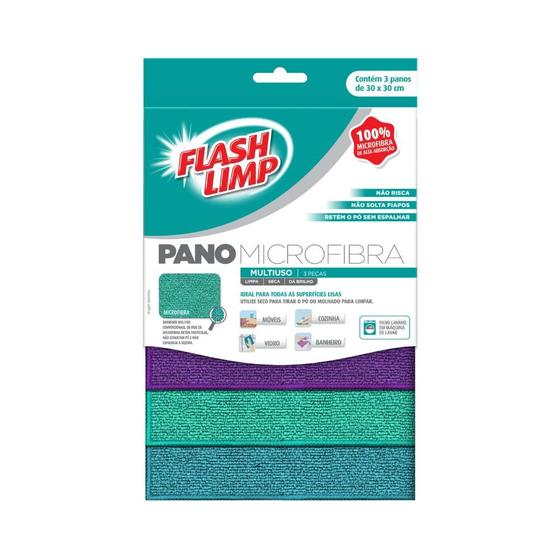 Imagem de Pano de Microfibra  30x30 Flash Limp com 3 unidades