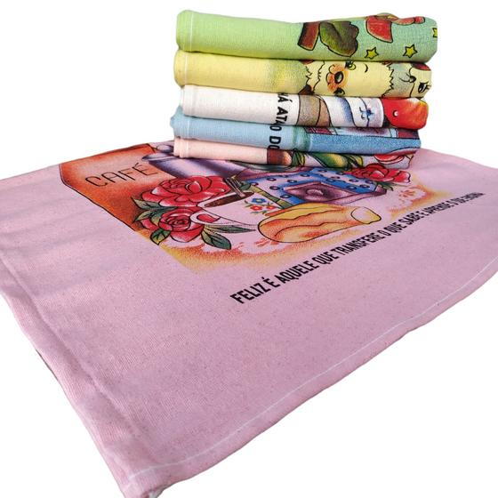 Imagem de Pano de Prato Atacado Estampado Grosso Kit Com 12 Unidades