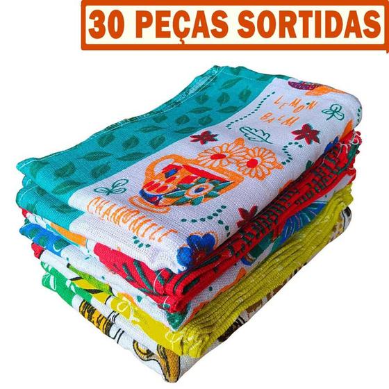 Imagem de Pano de Prato Atoalhado Felpudo kit 30 Peças Cozinha Copa Atacado Revenda algodão com bainha.