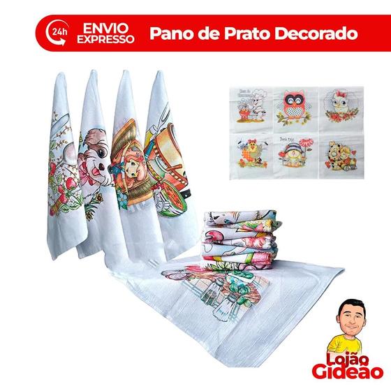 Imagem de Pano de Prato Branco Estampado Decorativo 37x60cm Secar Louça Cozinha