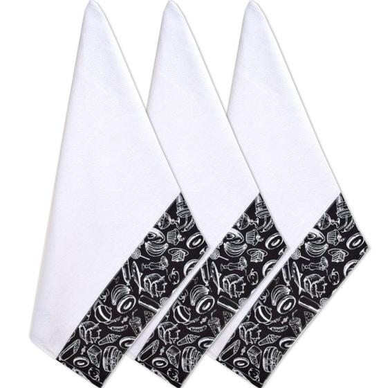 Pano de prato preto e branco kit 3 peças Menor preço em Pano de prato preto e branco kit 3 peças