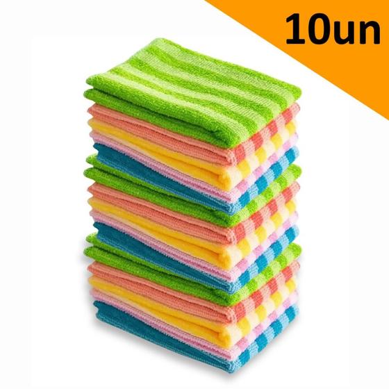 Imagem de Pano Microfibra Atoalhado de Limpeza 30x30cm Super Absorvente Multiuso Kit com 10 unid