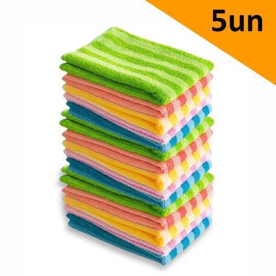 Imagem de Pano Microfibra Atoalhado de Limpeza 30x30cm Super Absorvente Multiuso Kit com 5 unid