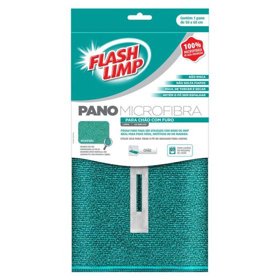 Imagem de Pano Microfibra para Chão C/ Furo Enxuga Limpa 50x60 Flash Limp FLP6735