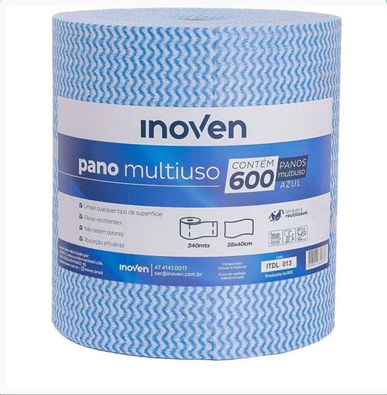 Imagem de Pano Multiuso Bobina Tipo Perfex Azul 28cm x 240mt Inoven Com 600 Panos