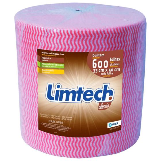 Imagem de Pano Multiuso Limtech Wave - 33cm X 300m - 600 Folhas - 45g/m² - Rosa