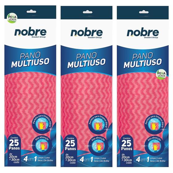 Imagem de Pano Multiuso Picotado 30x20cm Nobre Kit 3 Un Rolo com 25 Un