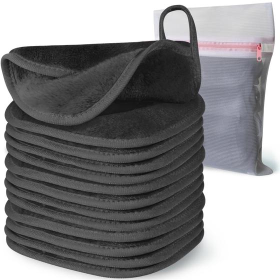 Imagem de Pano Removedor de Maquiagem Natwag - Reutilizável (6x6 polegadas) - Pacote com 12 Unidades e Bolsa Cinza