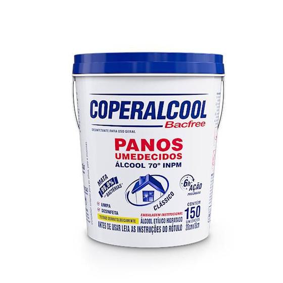 Imagem de Pano umedecido álcool 70 Coperalcool Bacfree balde com 150 un