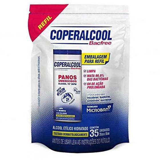 Imagem de Pano Umedecido Álcool 70 Refil Com 35 Unidades Coperalcool