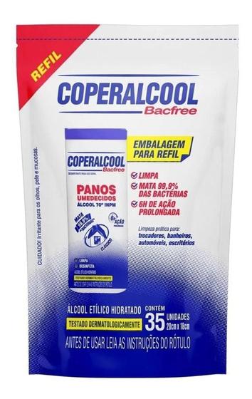 Imagem de Pano Umedecido Coperalcool Álcool 70º INPM Refil Com 35 Unidades - Coperalcool Bacfree