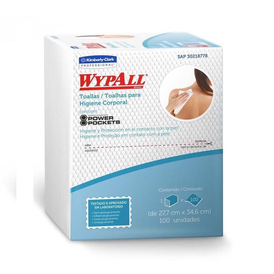 Imagem de Pano Wipe Wypall P/ Higiene Corporal X60 100 Un Banho Leito - Kimberly Clark Profissional