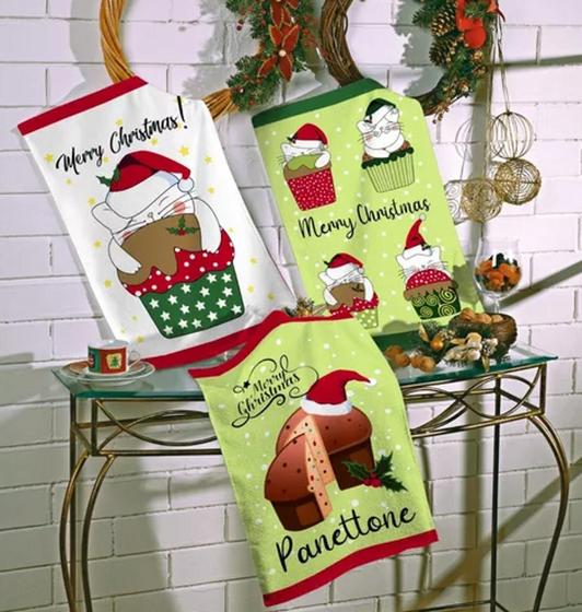 Panos de Copa Felpudo Natal Teka Panettone - Kit12peças Imagem de Panos de Copa Felpudo Natal Teka Panettone - Kit12peças