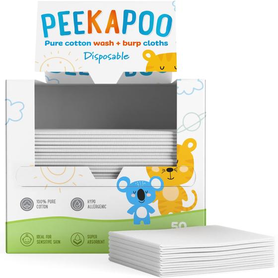 Imagem de Panos de Lavagem Descartáveis Peekapoo - Biodegradáveis (Pacote com 50)