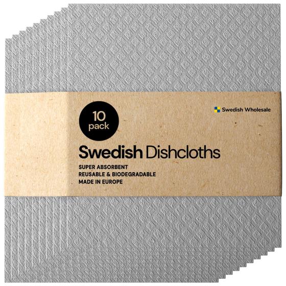 Imagem de Panos de prato suecos, pacote com 10 toalhas de cozinha reutilizáveis, cinza