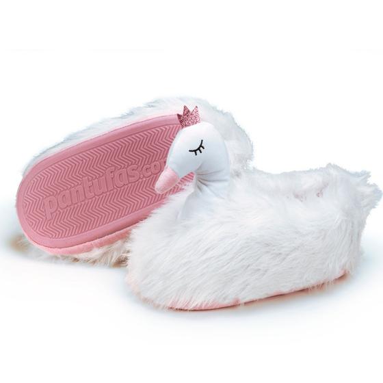 Imagem de Pantufa 3D Cisne Branco e Rosa Solado Borracha Antiderrapante Tamanho 36/38 Importway IWP3DC3638