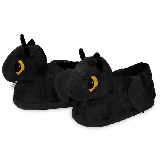 Imagem de Pantufa 3d Dragão Preto Importway Adulta E Infantil Menino 39 a 41