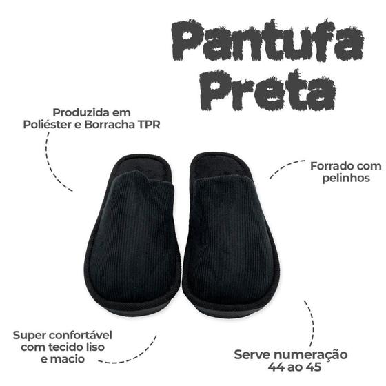 Imagem de Pantufa Adulto Preta Canelada 44/45 Super Confortável Macia