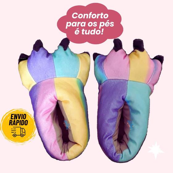 Imagem de Pantufa Confortável Arco Iris Pata de Garra Kigurumi Tamanho Único - Calça 35 a 39