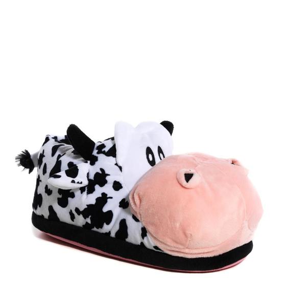 Imagem de Pantufa de Vaquinha Pantufas.com Branca e Preta